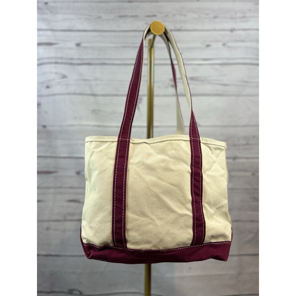 L.L.Bean Boat and Tote Canvas Bag Vintage Plum Red Cream Medium - Picture 2 of 11
